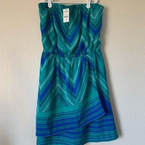 Express Strapless Blue Green Dress
